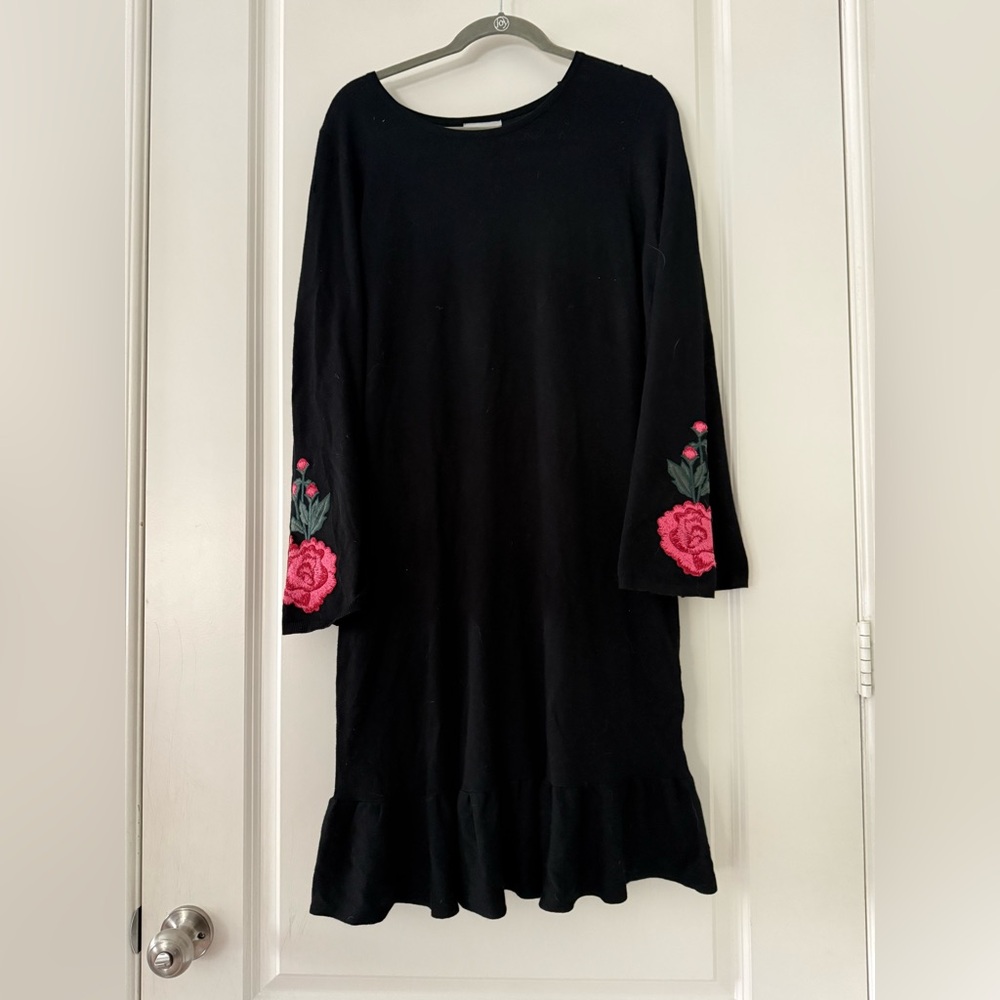 Allison Brittney Black Ruffled Bell Sleeve Sweater Dress